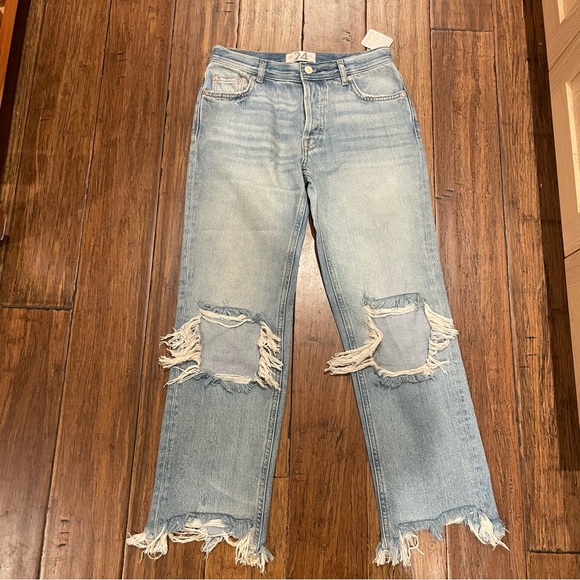 We The Free Denim - We The Free Distressed Button Fly Distressed Blue Denim Jeans